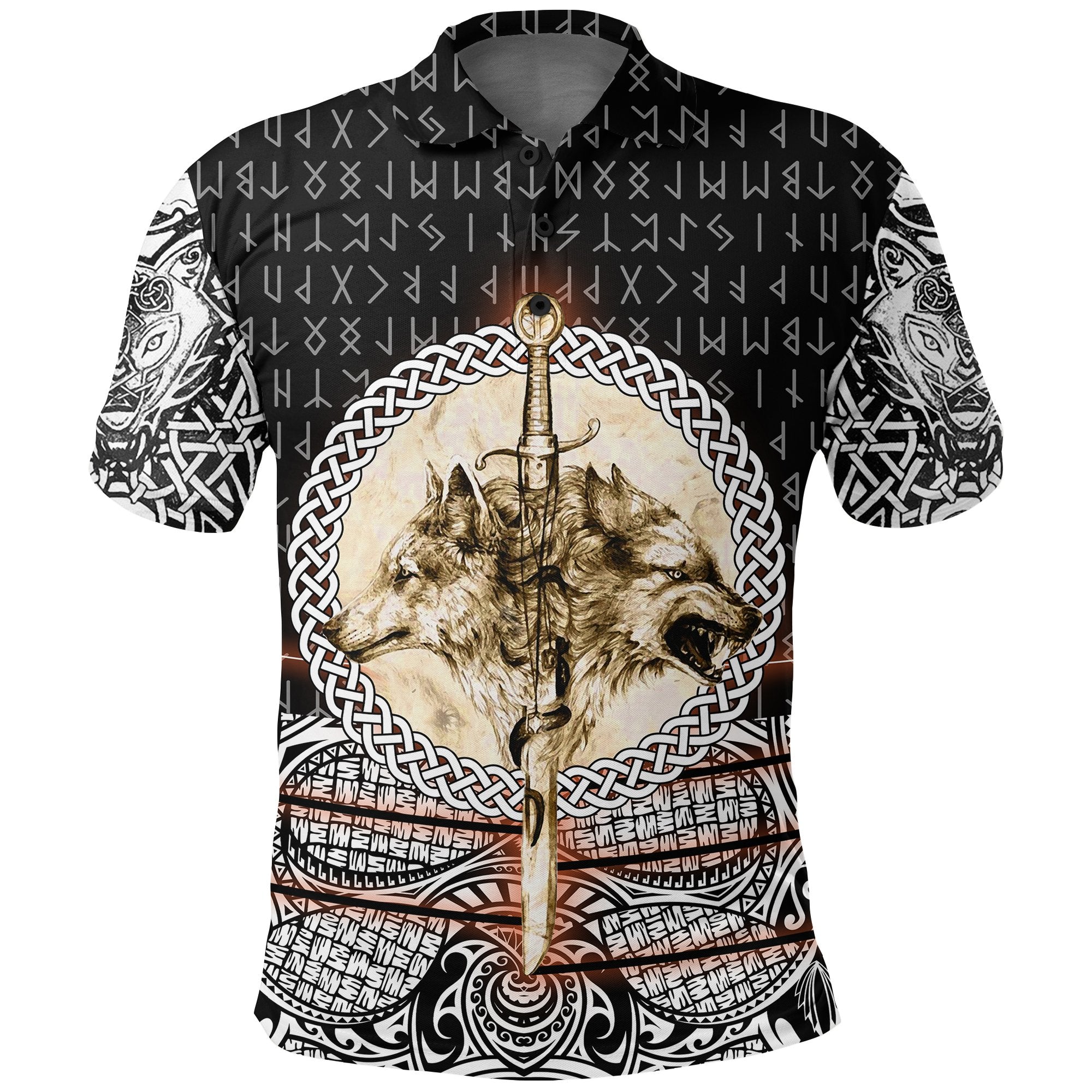 Viking Polo Shirt Wolf and Vikings Tattoo 3D RLT12 - Wonder Print Shop