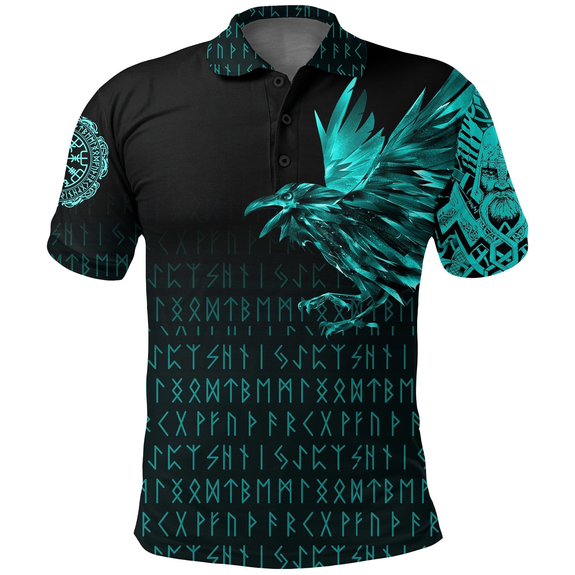 Viking Polo Shirt The Raven Of Odin Rune Cyan RLT12 - Wonder Print Shop