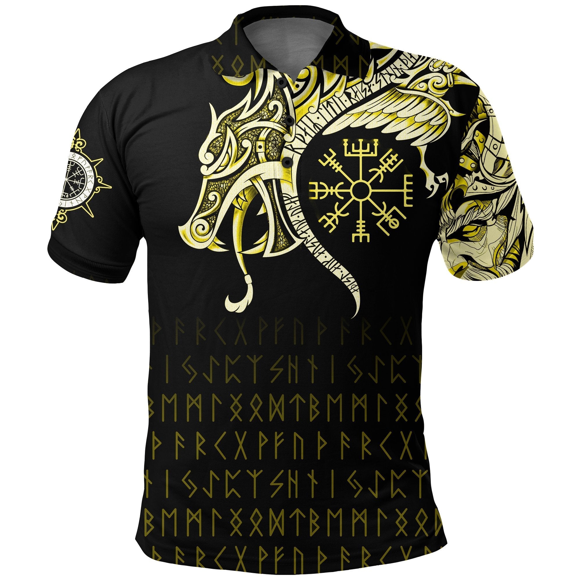 Viking Polo Shirt, Fenrir Raven and Vegvisir Tattoo Yellow RLT12 - Wonder Print Shop