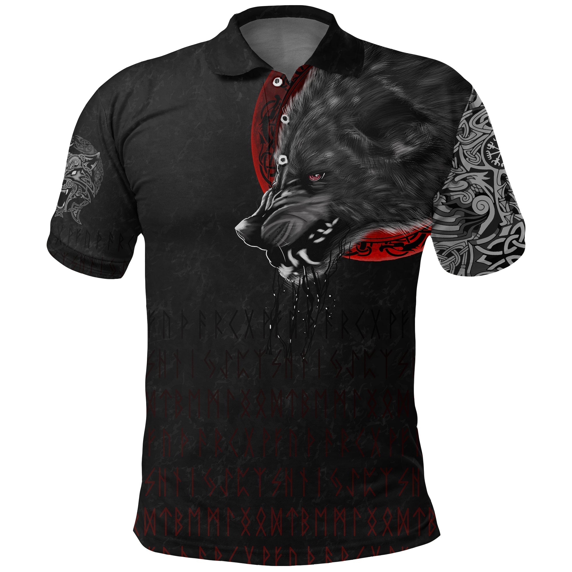 Viking Polo Shirt Wolf and Blood Moon RLT12 - Wonder Print Shop