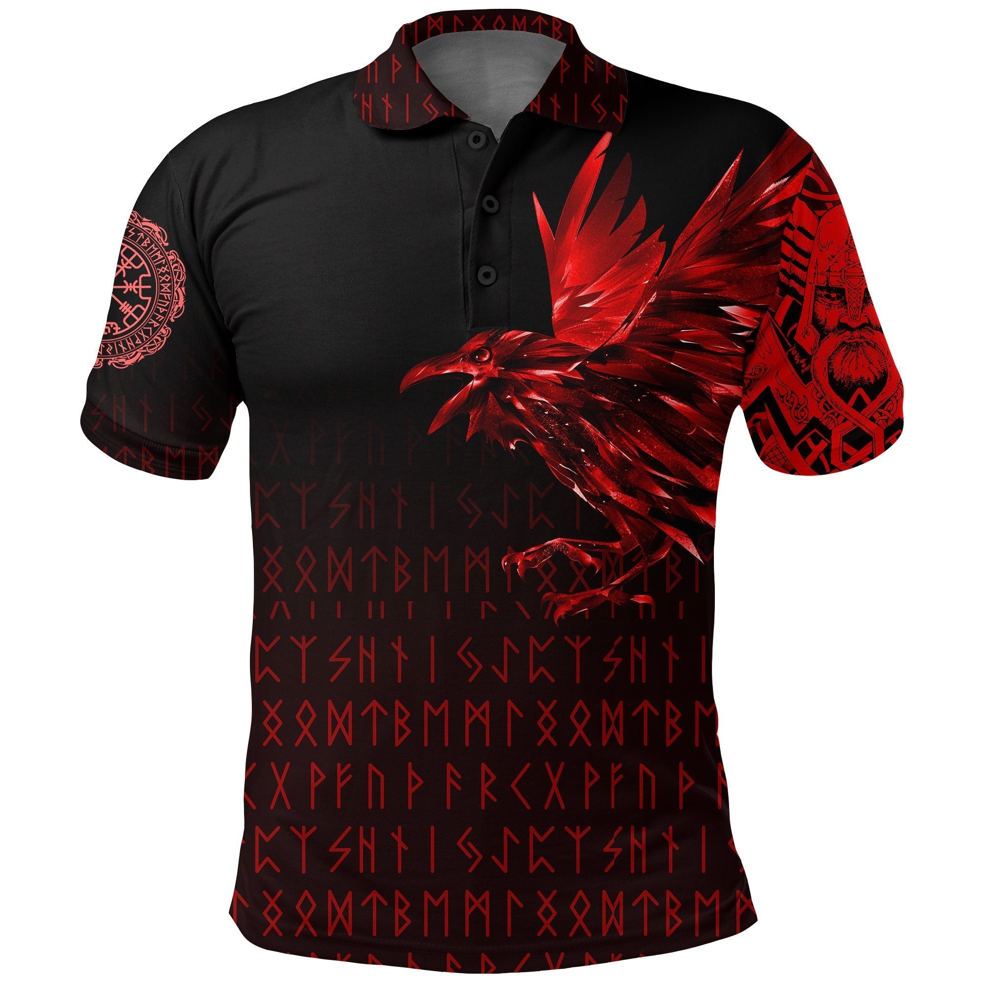 Viking Polo Shirt The Raven Of Odin Rune, Red RLT12 - Wonder Print Shop