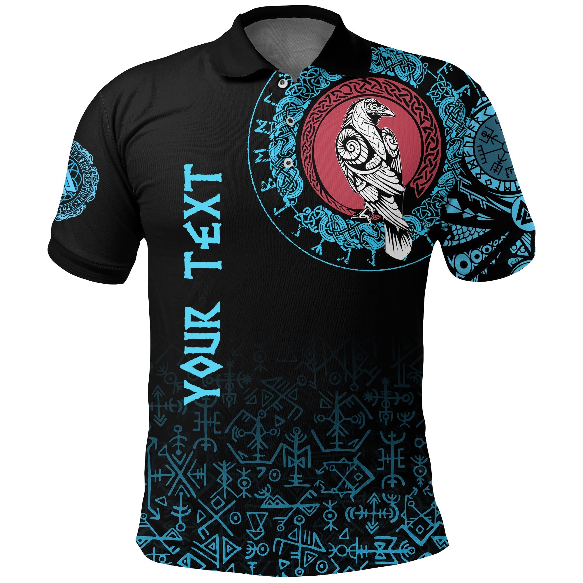 Custom Viking Polo Shirt Raven Celtic Cyan Tattoo RLT12 - Wonder Print Shop