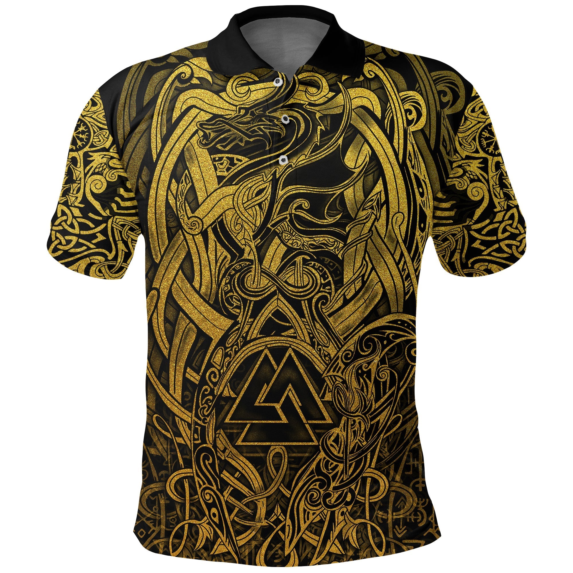 Viking Polo Shirt Valknut and Dragon Tattoo Golden RLT12 - Wonder Print Shop