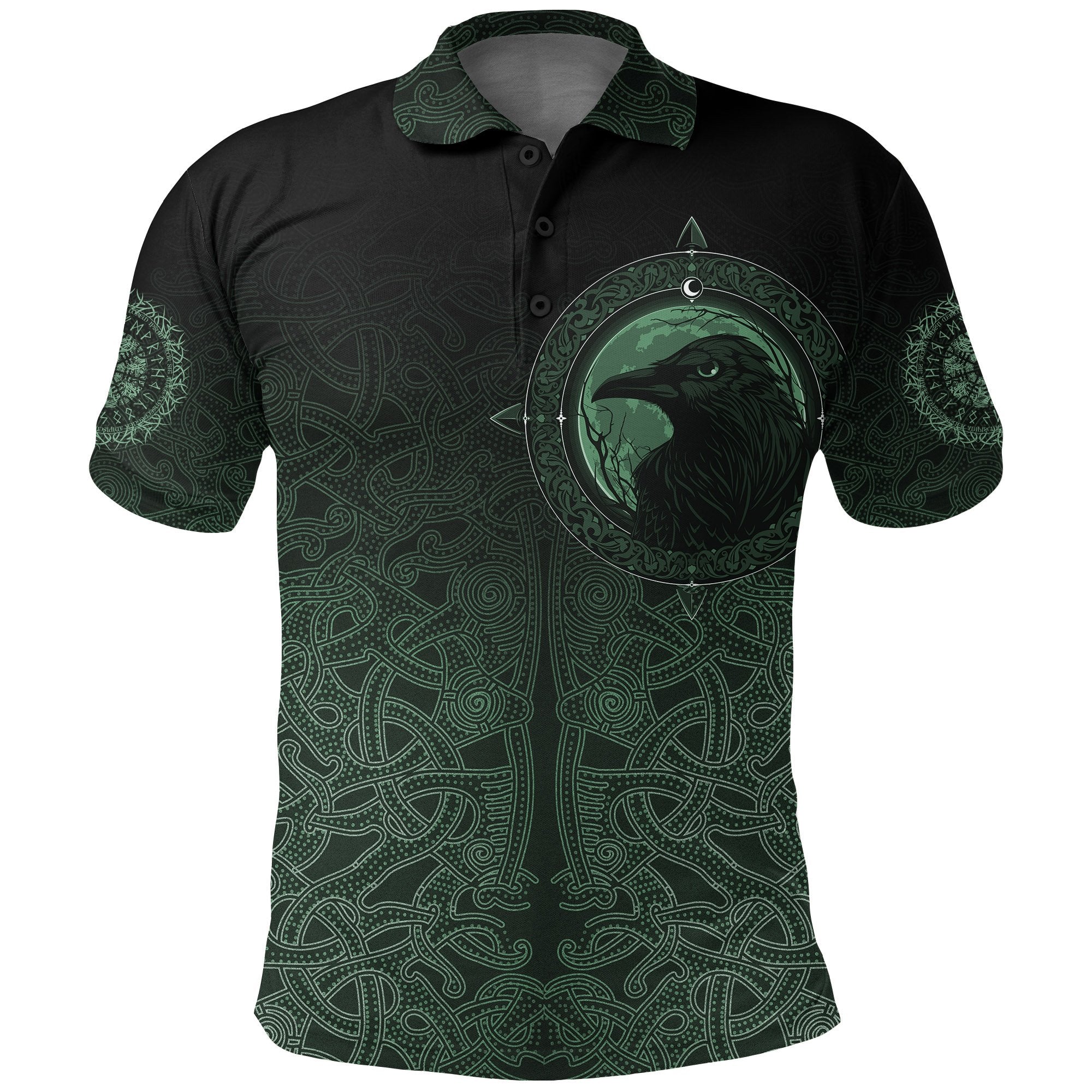 Viking Polo Shirt, Ethnic Odin Raven Green RLT12 - Wonder Print Shop