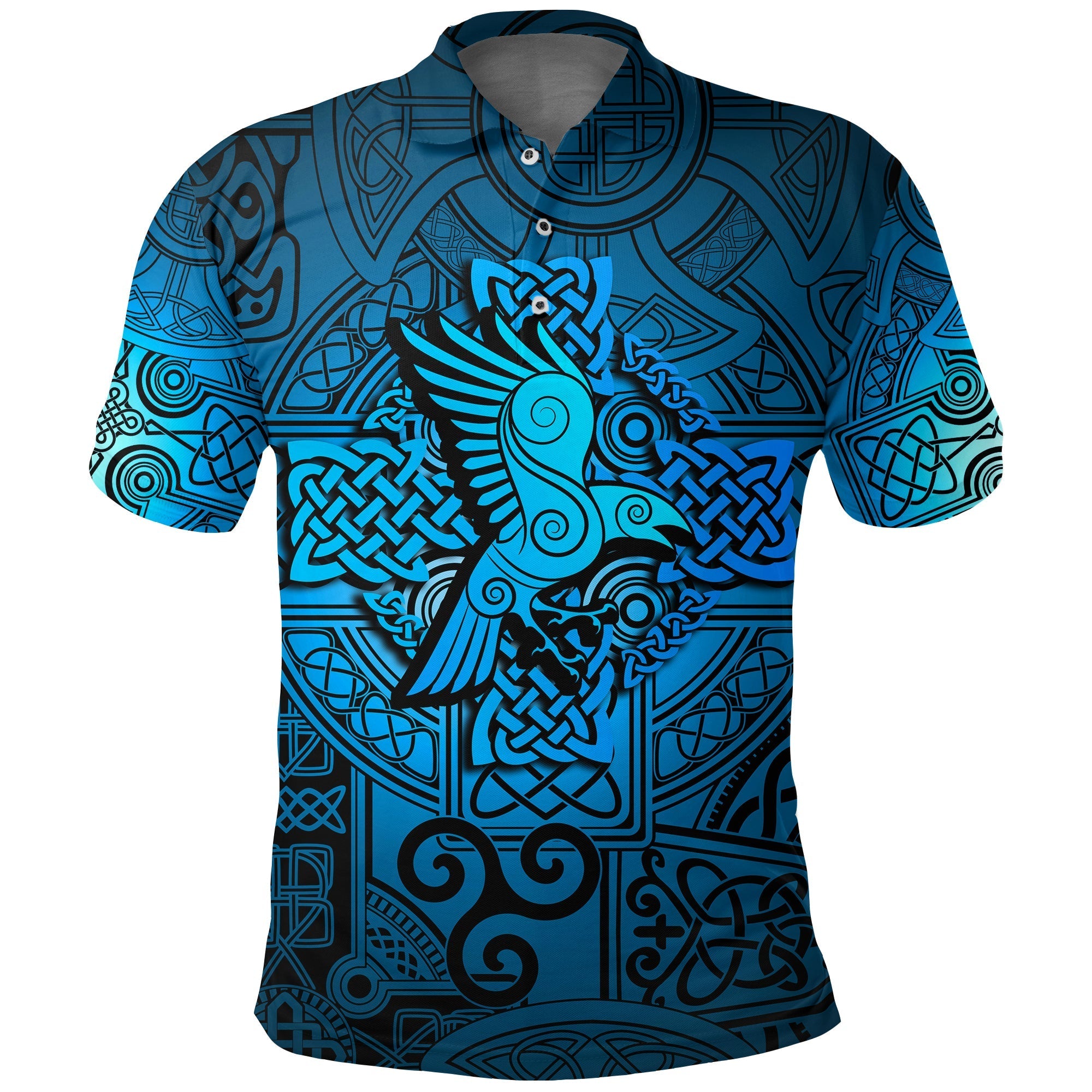 Viking Polo Shirt Raven Odin Celtic Cyan RLT12 - Wonder Print Shop