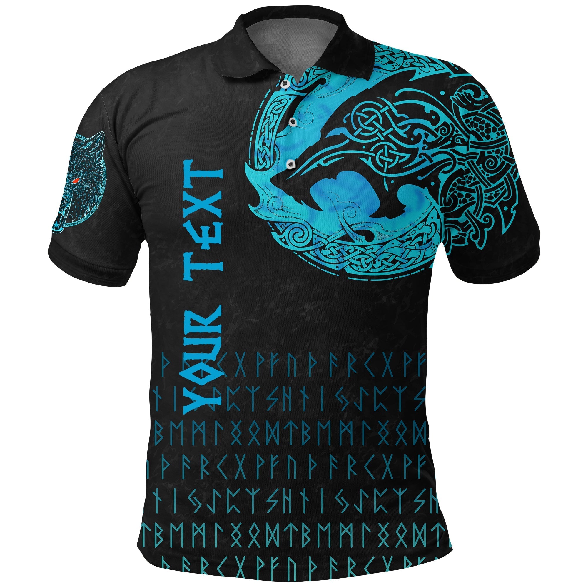 Custom Viking Polo Shirt Fenrir Wolf Cyan RLT12 - Wonder Print Shop