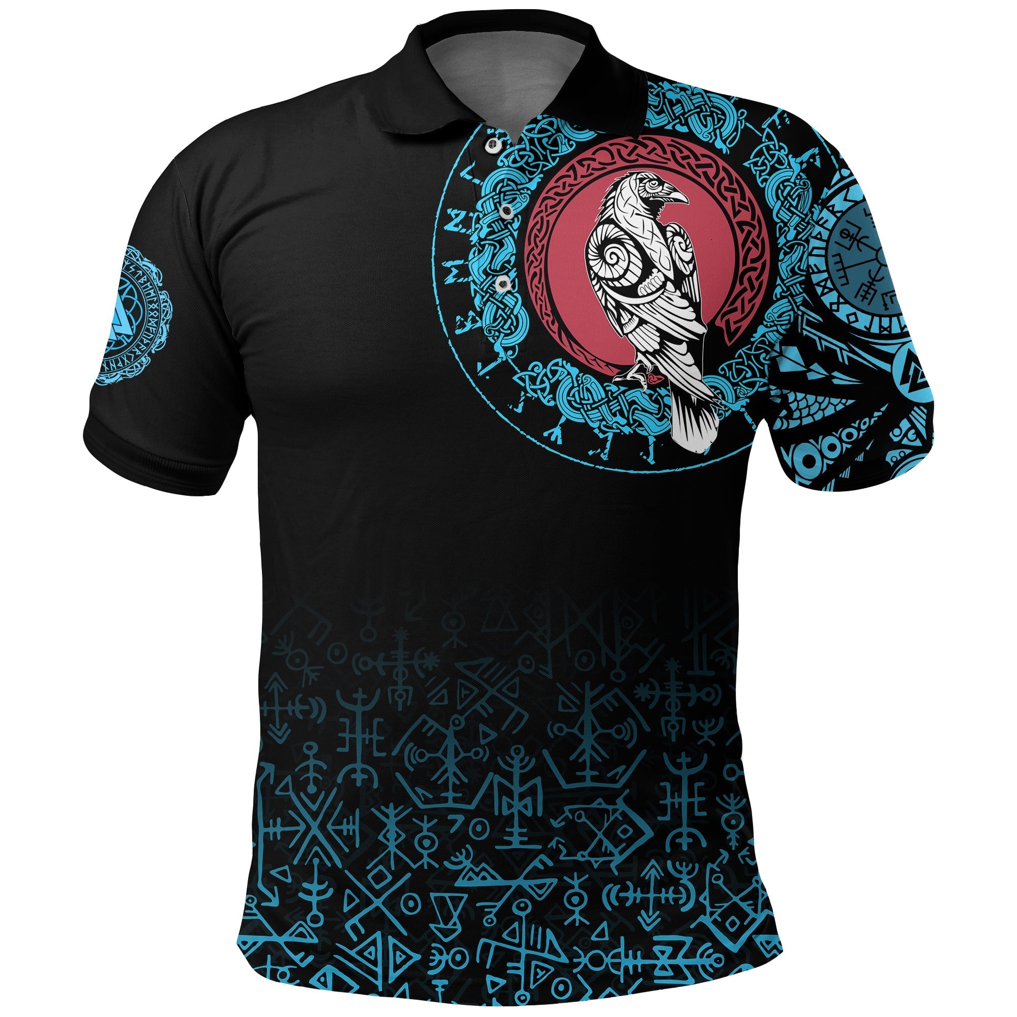 Viking Polo Shirt Raven Celtic Cyan Tattoo RLT12 - Wonder Print Shop