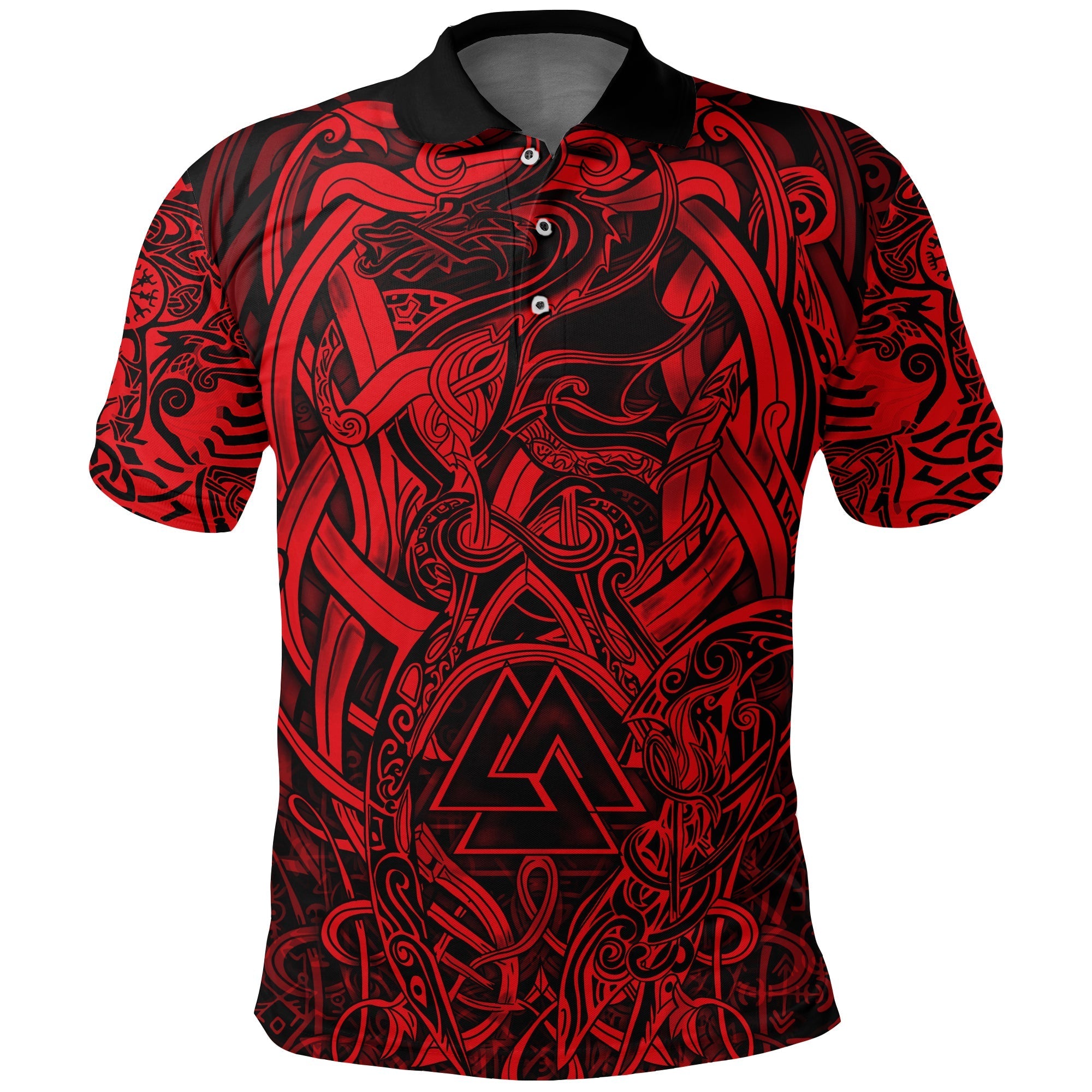 Viking Polo Shirt Valknut and Dragon Tattoo Red RLT12 - Wonder Print Shop