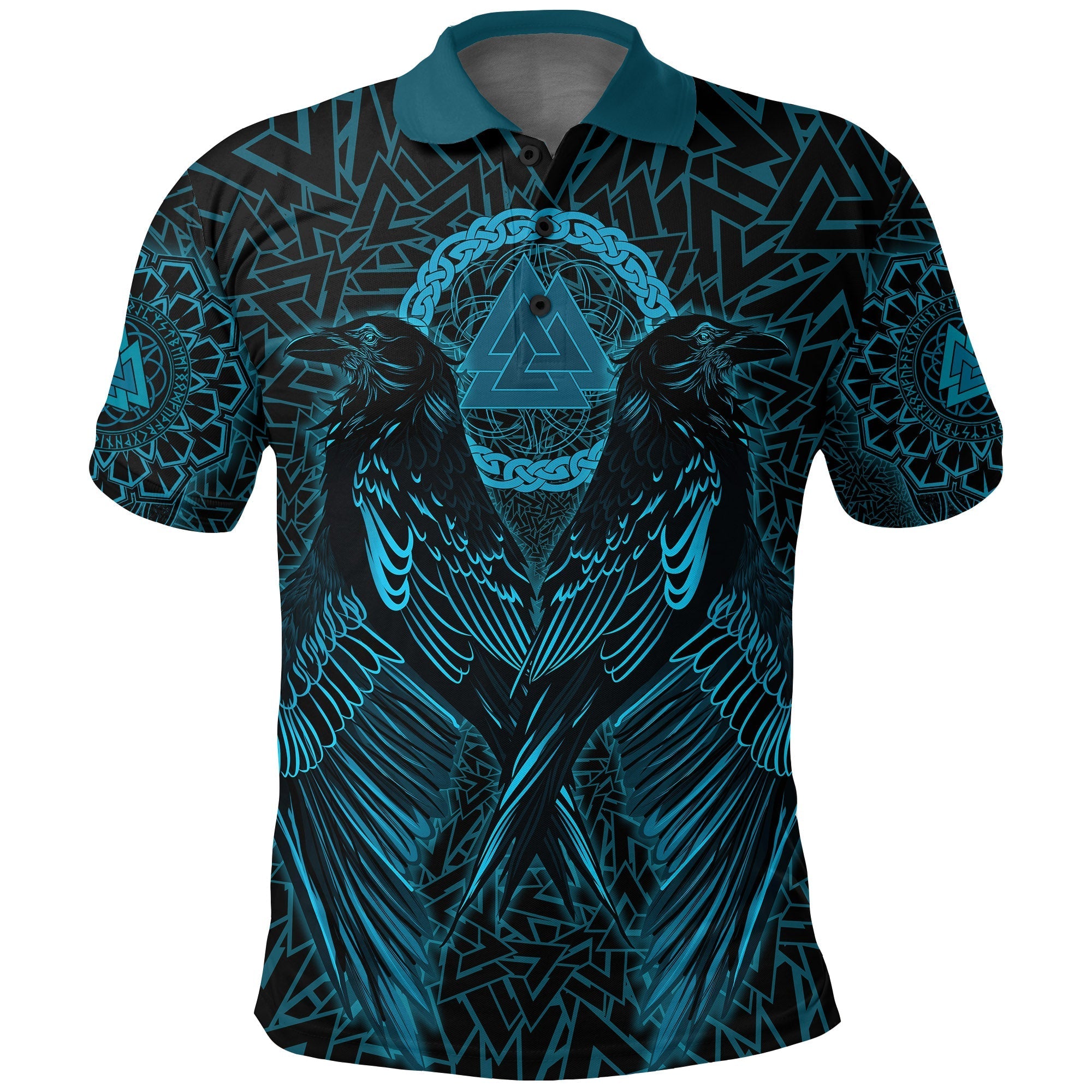 Viking Polo Shirt Raven Valknut Cyan RLT12 - Wonder Print Shop