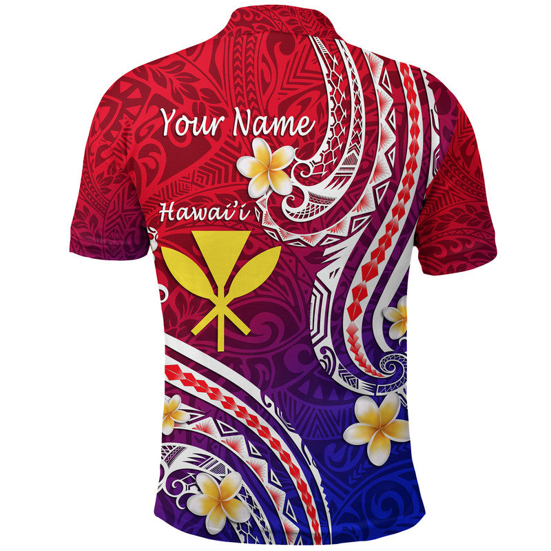 Gradient Hawaii polo shirt back with Polynesian pattern and Your Name text