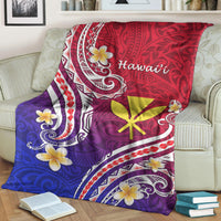 Hawaiian style premium blanket with red, purple, and blue gradient and white tribal swirls