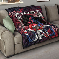 Firefighter dad premium quilt, red and navy Maori-style leaves, bold FIRE text and UK flag