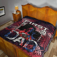 Firefighter dad quilt with quilted pattern, red/black/navy Maori design and UK flag graphic