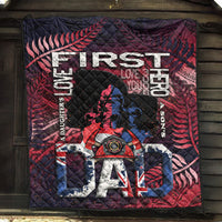 Premium quilt: firefighter dad Maori pattern with UK flag, red/blue emblems, quilted diamonds