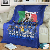 Blue Italy UEFA Euro 2020 Champions blanket draped on a couch with bold text design