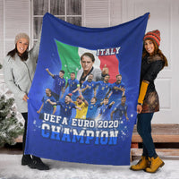 Blue Italy UEFA Euro 2020 Champions blanket covering two people outdoors in winter clothing