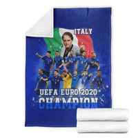 Blue Italy UEFA Euro 2020 Champions blanket with matching folded white blanket rolls