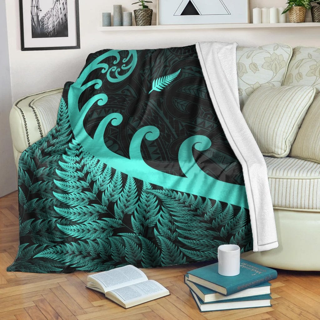 new-zealand-rugby-maori-premium-blanket-silver-fern-koru-vibes-turquoise