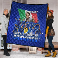 Blue quilt blanket with Italy flag and players, 'EURO 2020 CHAMPION' lettering