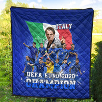 Blue quilt blanket laid flat with Italy flag, players, and 'EURO 2020 CHAMPION' text