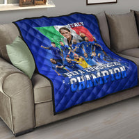 Blue quilt blanket with Italy flag, players, 'EURO 2020 CHAMPION' text, diamond quilting