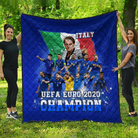 Blue quilt blanket with Italy flag, soccer team graphic, and 'EURO 2020 CHAMPION' text