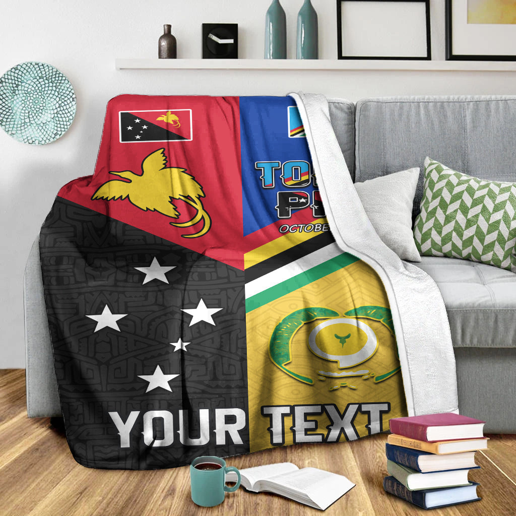 Draped blanket with TORBA PNG design, stars, and 'YOUR TEXT' text