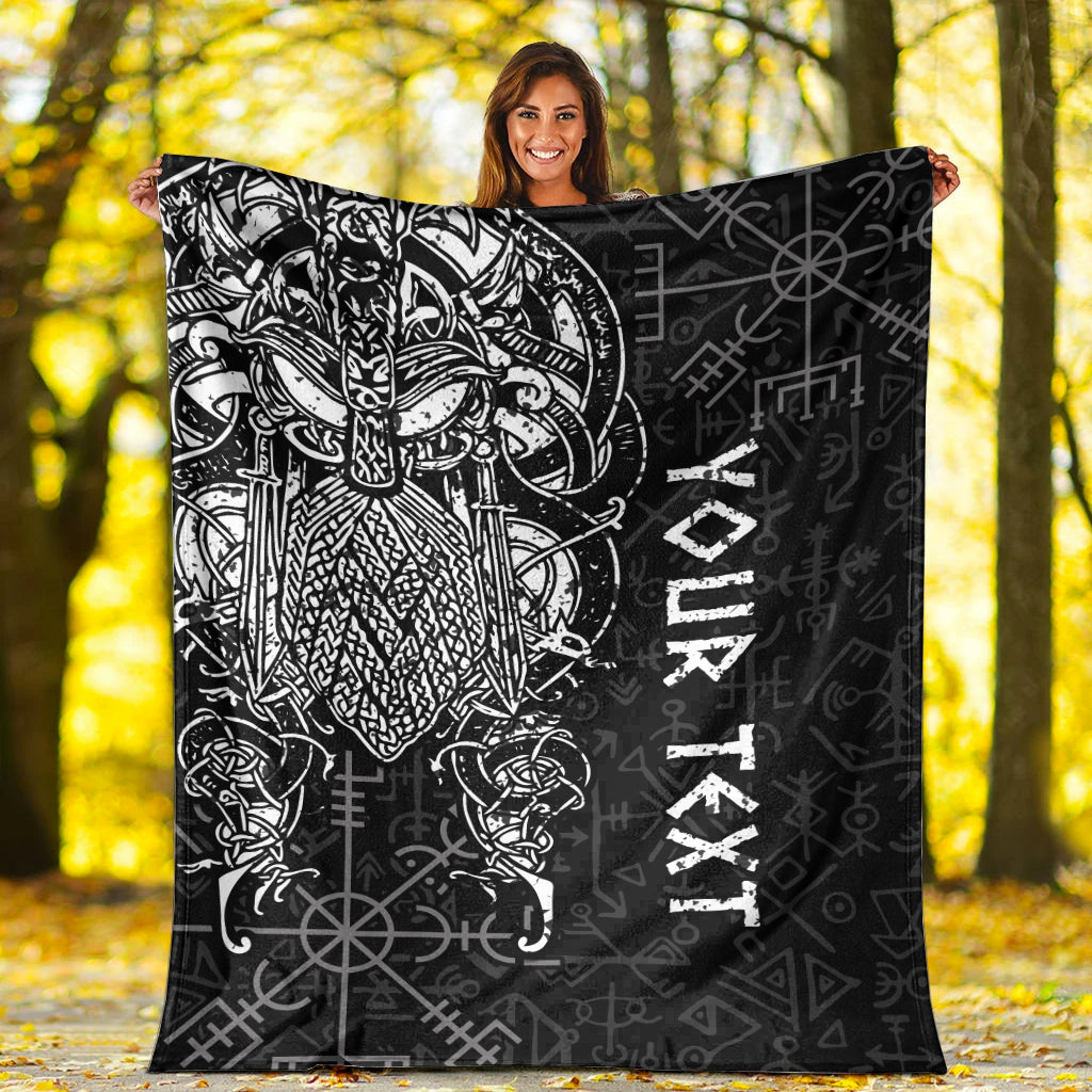 Black Odin runes Viking dad blanket with detailed white wolf and rune symbols