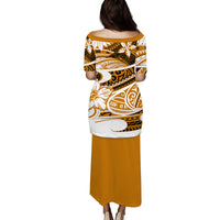 Gold long dress with back tribal print tunic and solid long skirt