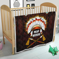 Premium quilt with Native American headdress feather medallion, dark red-brown