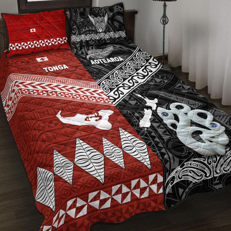 New Zealand and Tonga Quilt Bed Set Together Black LT8 - Wonder Print Shop