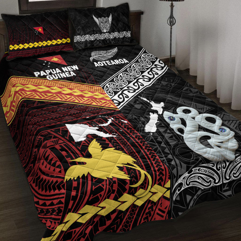 New Zealand and Papua New Guinea Quilt Bed Set Together Black LT8 - Wonder Print Shop