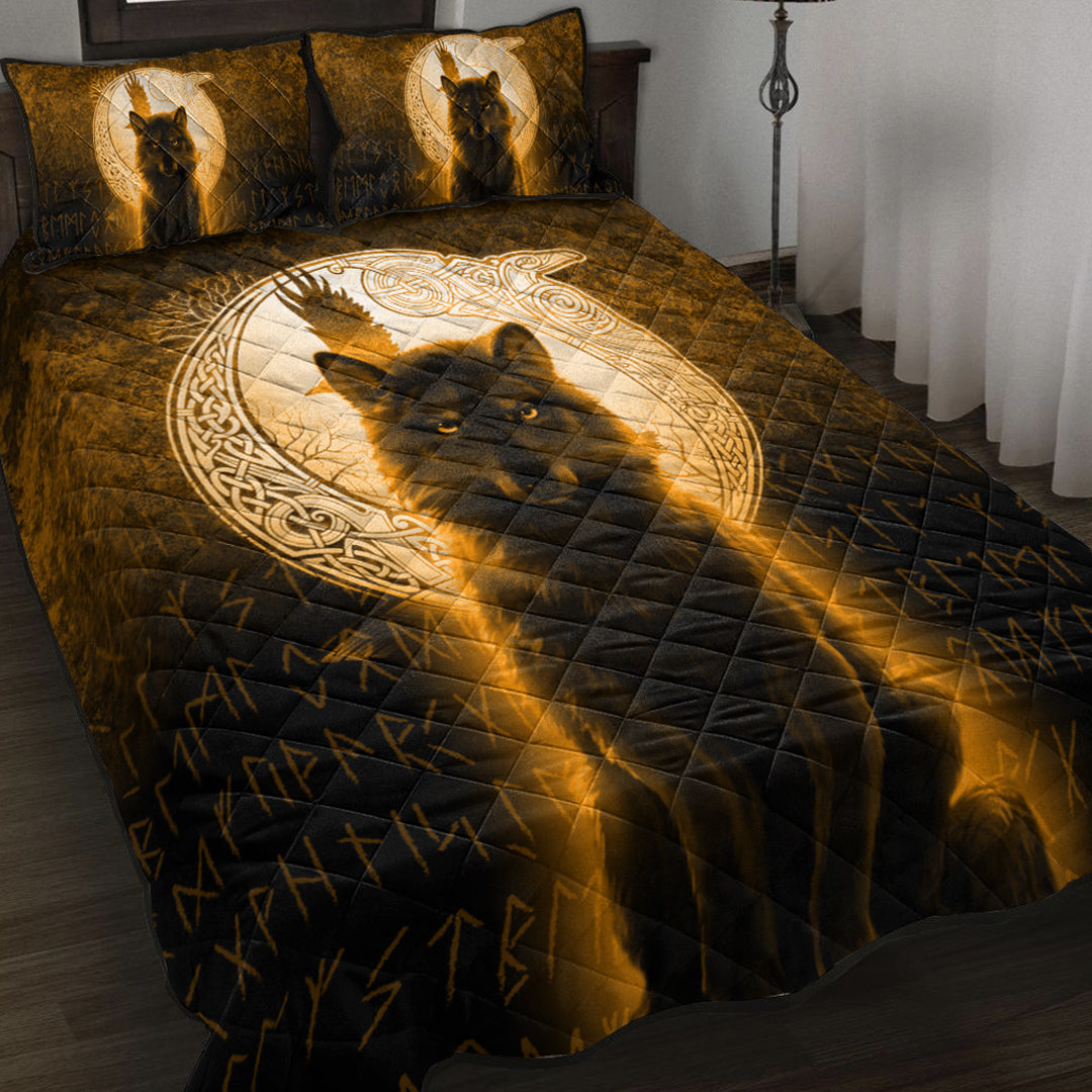 viking-quilt-bed-set-fenrir-viking-wolf-gold-version-quilt-bed-set