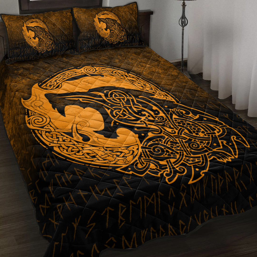 viking-quilt-bed-set-fenrir-viking-3d-tattoo-gold-version-quilt-bed-set