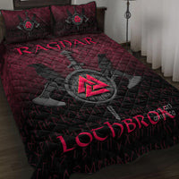 Burgundy Viking quilt bed set with Ragnar graphics and sword emblem, black accents
