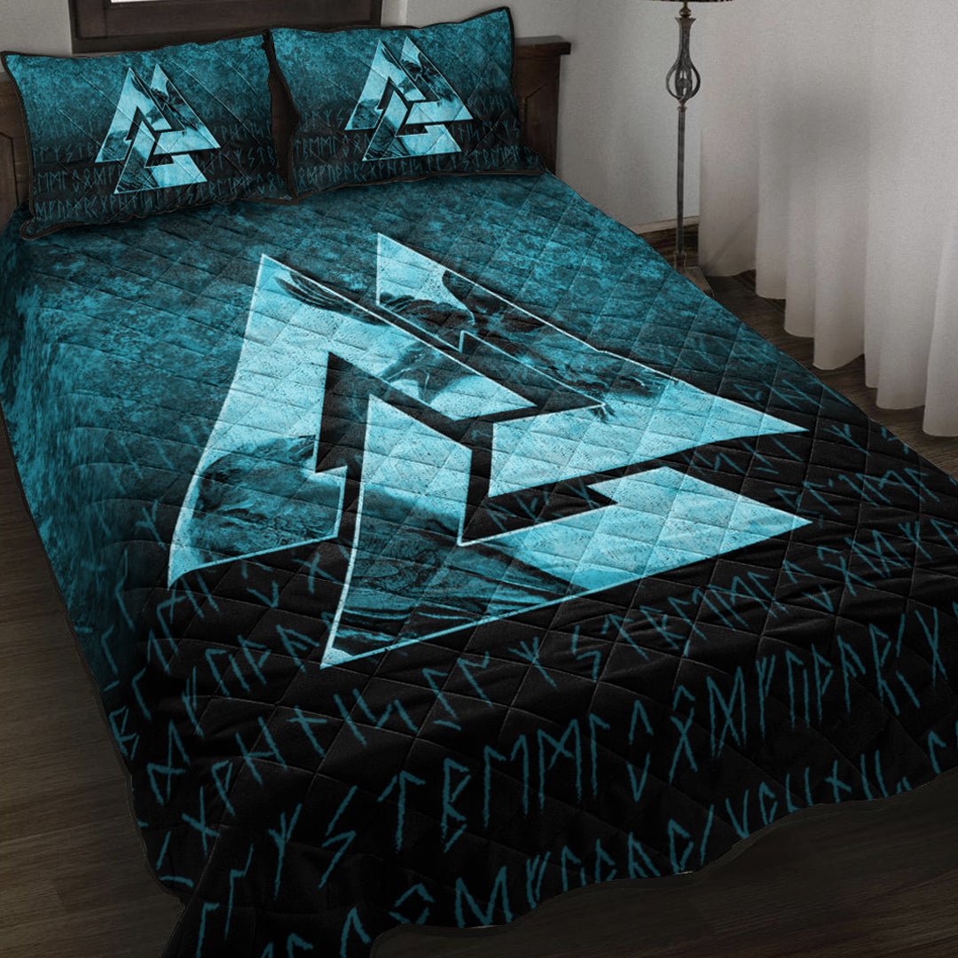 viking-quilt-bed-set-huginn-muninn-ravens-from-odin-viking-cyan-version-quilt-bed-set