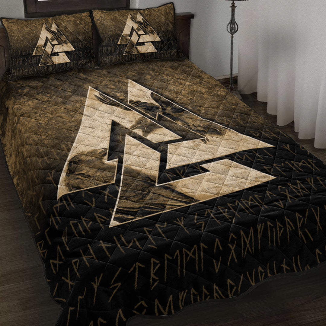 viking-quilt-bed-set-huginn-muninn-ravens-from-odin-viking-gold-version-quilt-bed-set