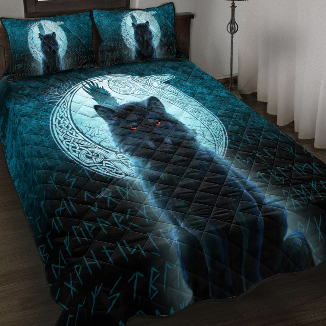 viking-quilt-bed-set-fenrir-viking-wolf-cyan-version-quilt-bed-set