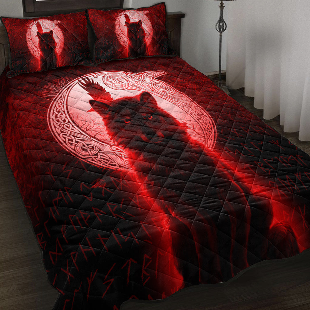 viking-quilt-bed-set-fenrir-viking-wolf-red-version-quilt-bed-set