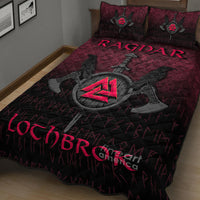 Ragnar Viking quilt bed set with central shield emblem, burgundy and black patterned design