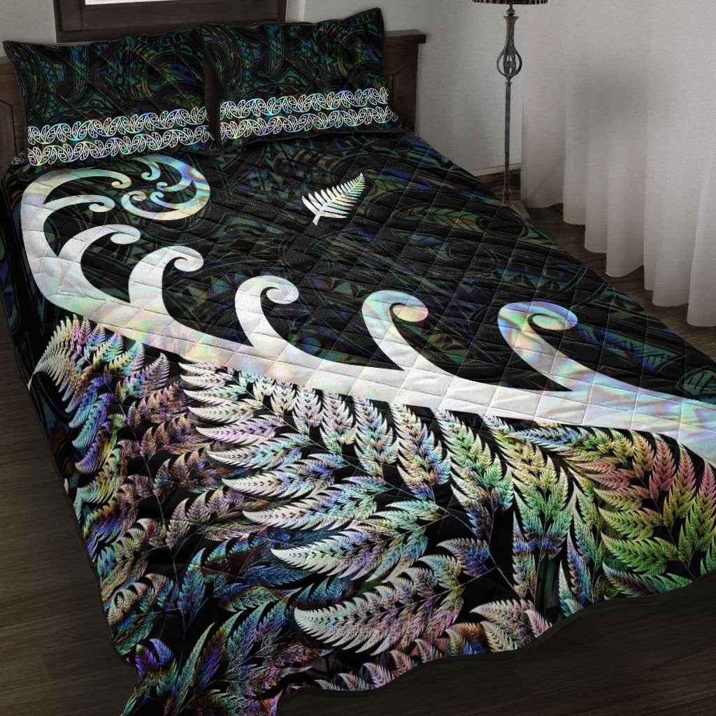 New Zealand Rugby Maori Quilt Bed Set Silver Fern Koru Vibes Paua Shell LT8 - Wonder Print Shop