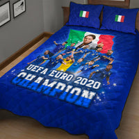 Blue quilt bedspread with Italian flag, team photo, and UEFA Euro 2020 Champion graphic