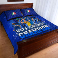 Blue quilt bed set with two pillows; Italian flag details and UEFA Euro 2020 Champion text