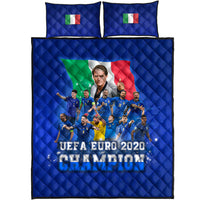 Blue quilt bed set with two pillows; Italian flag and UEFA Euro 2020 Champion design