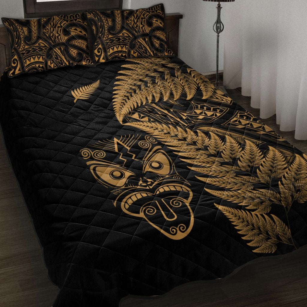 New Zealand Haka Rugby Maori Quilt Bed Set Silver Fern Vibes Gold LT8 - Wonder Print Shop