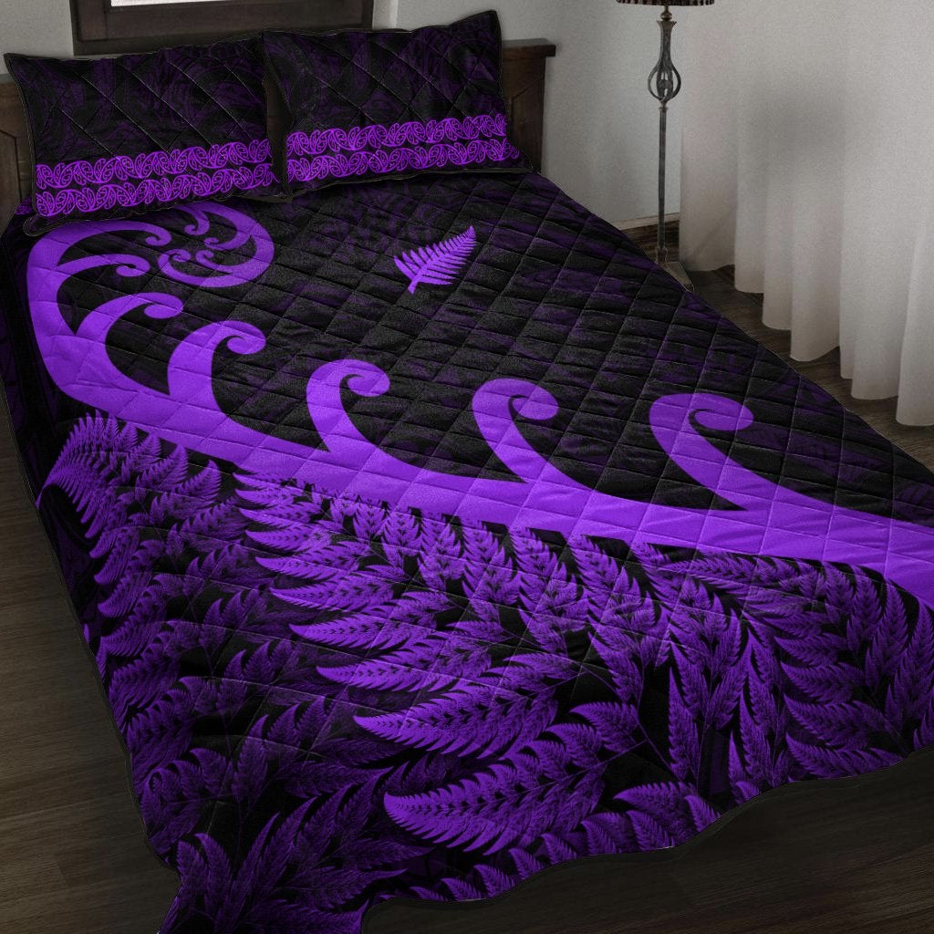 New Zealand Rugby Maori Quilt Bed Set Silver Fern Koru Vibes Purple LT8 - Wonder Print Shop