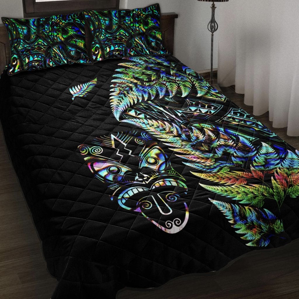 New Zealand Haka Rugby Maori Quilt Bed Set Silver Fern Vibes Paua Shell LT8 - Wonder Print Shop