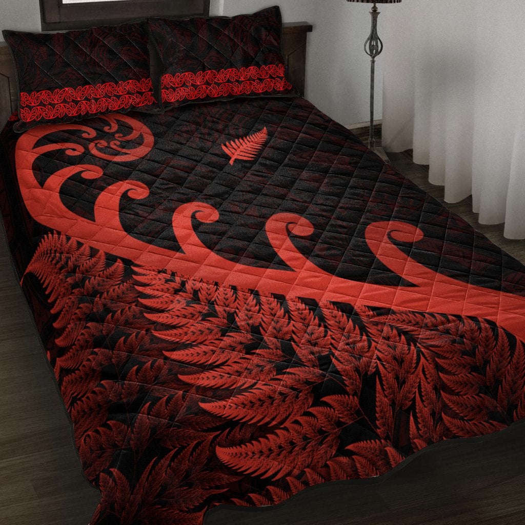 New Zealand Rugby Maori Quilt Bed Set Silver Fern Koru Vibes Red LT8 - Wonder Print Shop