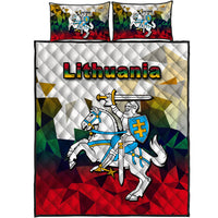 Lithuania quilt panel with knight riders, shield emblem, and matching pair of pillowcases