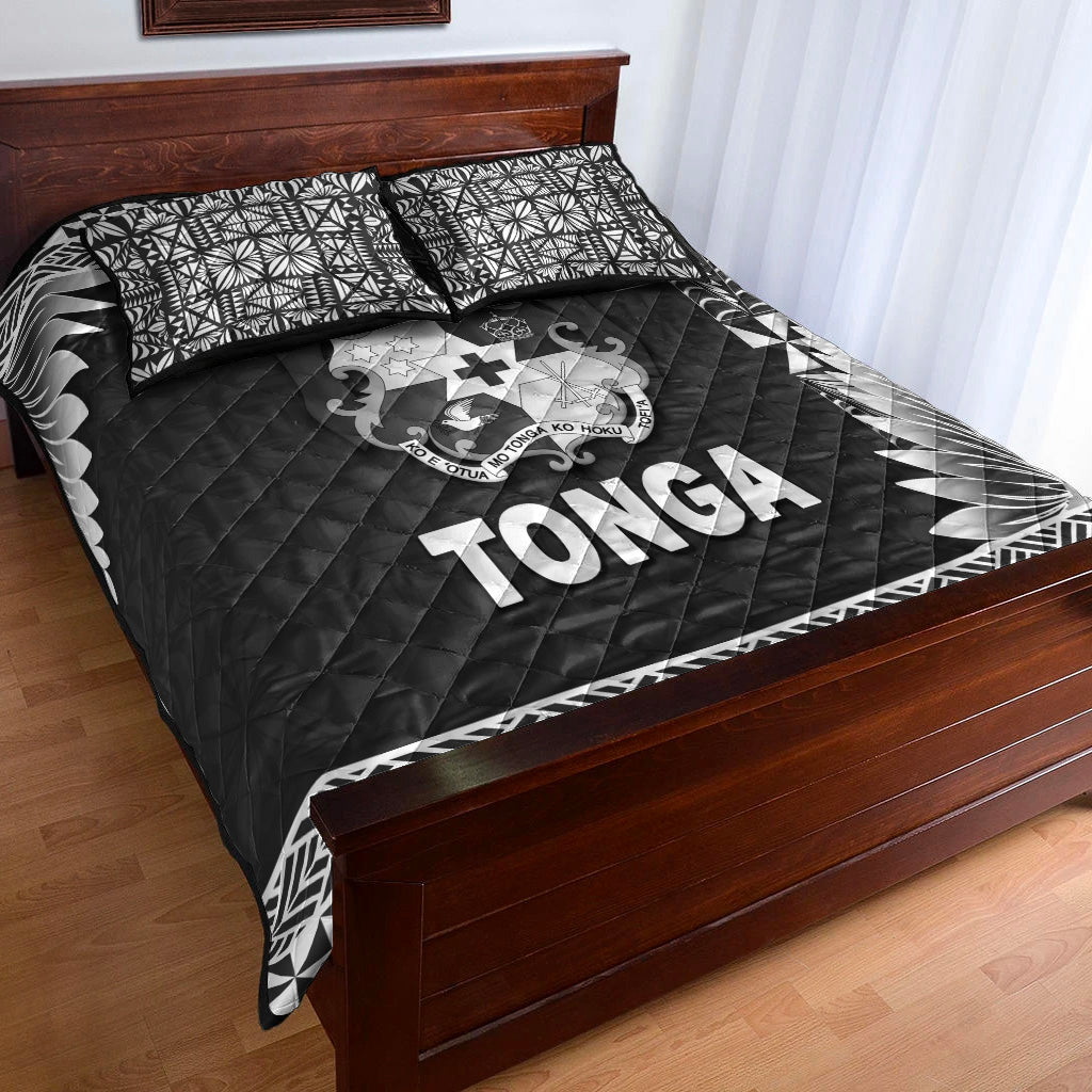 Black Tonga crest quilt bed set with large crest medallion and 'TONGA' text